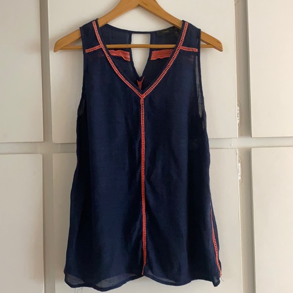 THME Navy + Coral Sleeveless Top - Picture 2 of 9